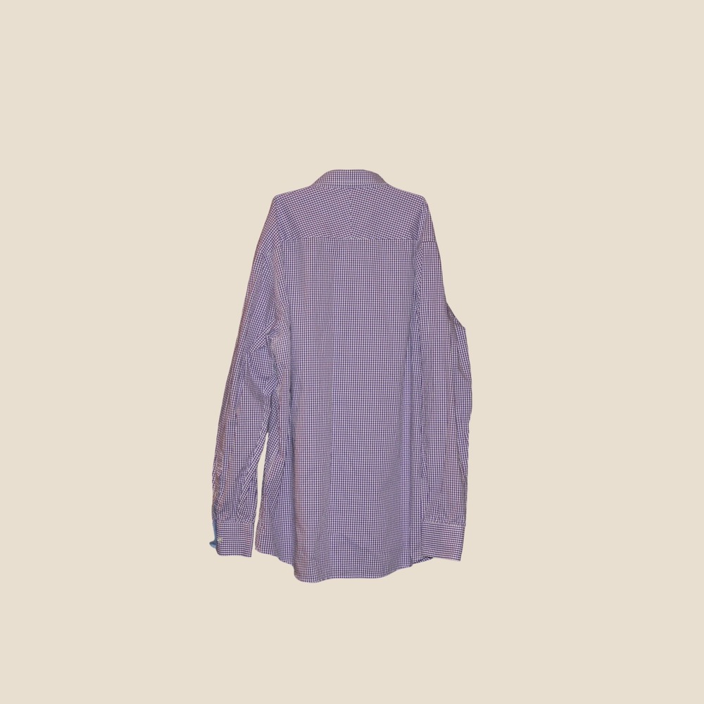 Nautica Mens Gingham Button Down Shirt Purple White 100% Cotton L 16.5 34/35 - Picture 2 of 5